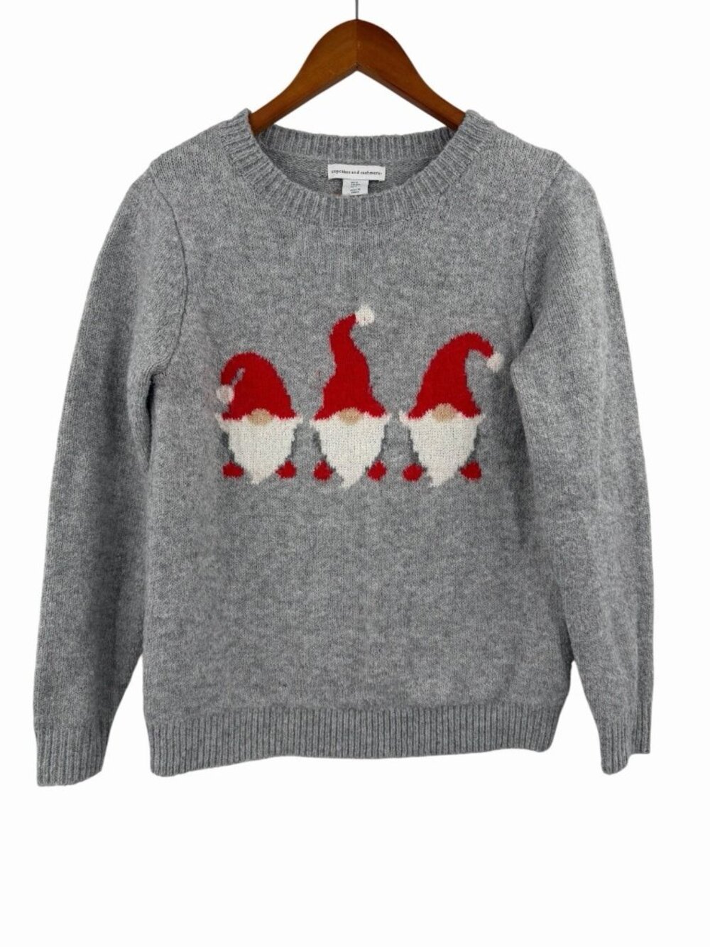 CUPCAKES AND CASHMERE Women's Gray Gnome Holiday Crewneck Sweater Small